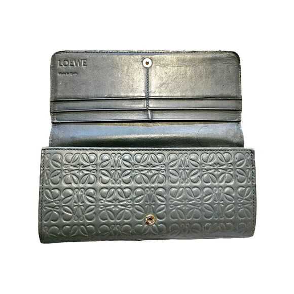 Loewe (Authentic) Slate Blue Anagram Embossed Leather Vintage Long Wallet, VGUC - Picture 7 of 12